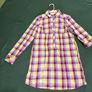 Columbia women's purple and yellow plaid button-down long-sleeve shirt dress s s